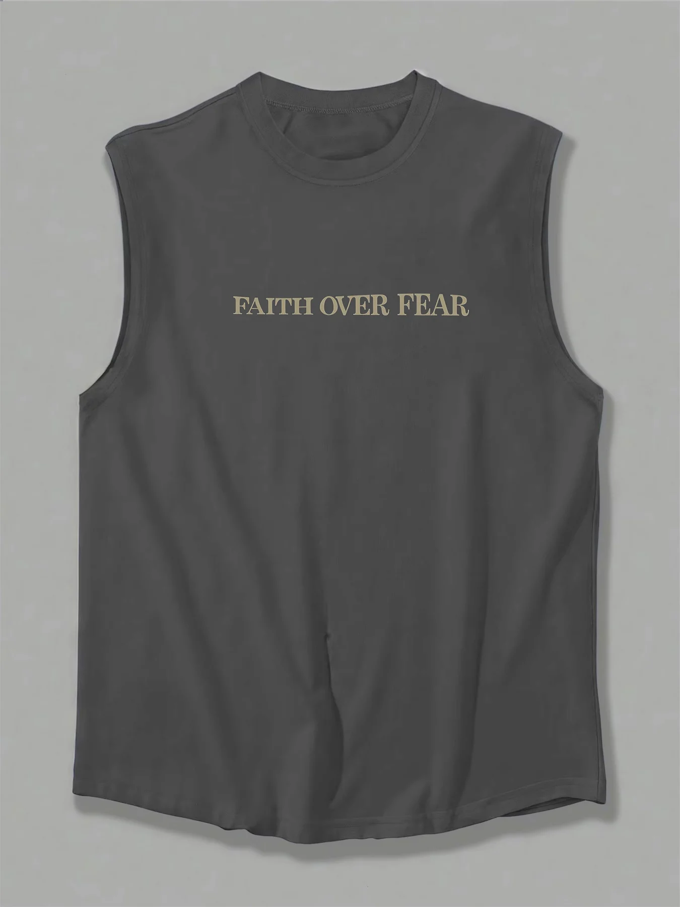 100% Pure Cotton Men's Summer Casual Sports Fitness Loose FAITH OVER FEAR Print Breathable Round Neck Sleeveless Vest