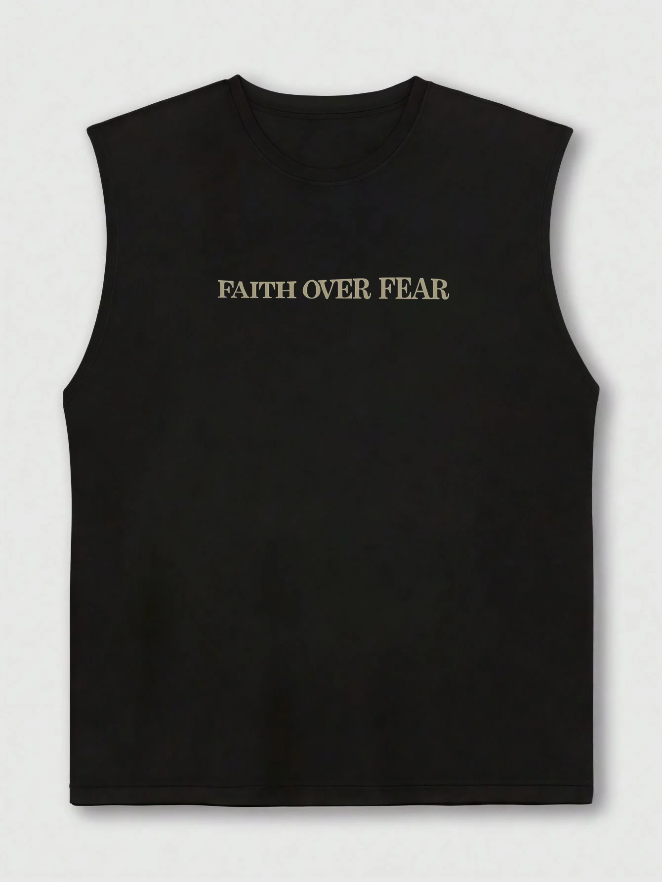 100% Pure Cotton Men's Summer Casual Sports Fitness Loose FAITH OVER FEAR Print Breathable Round Neck Sleeveless Vest