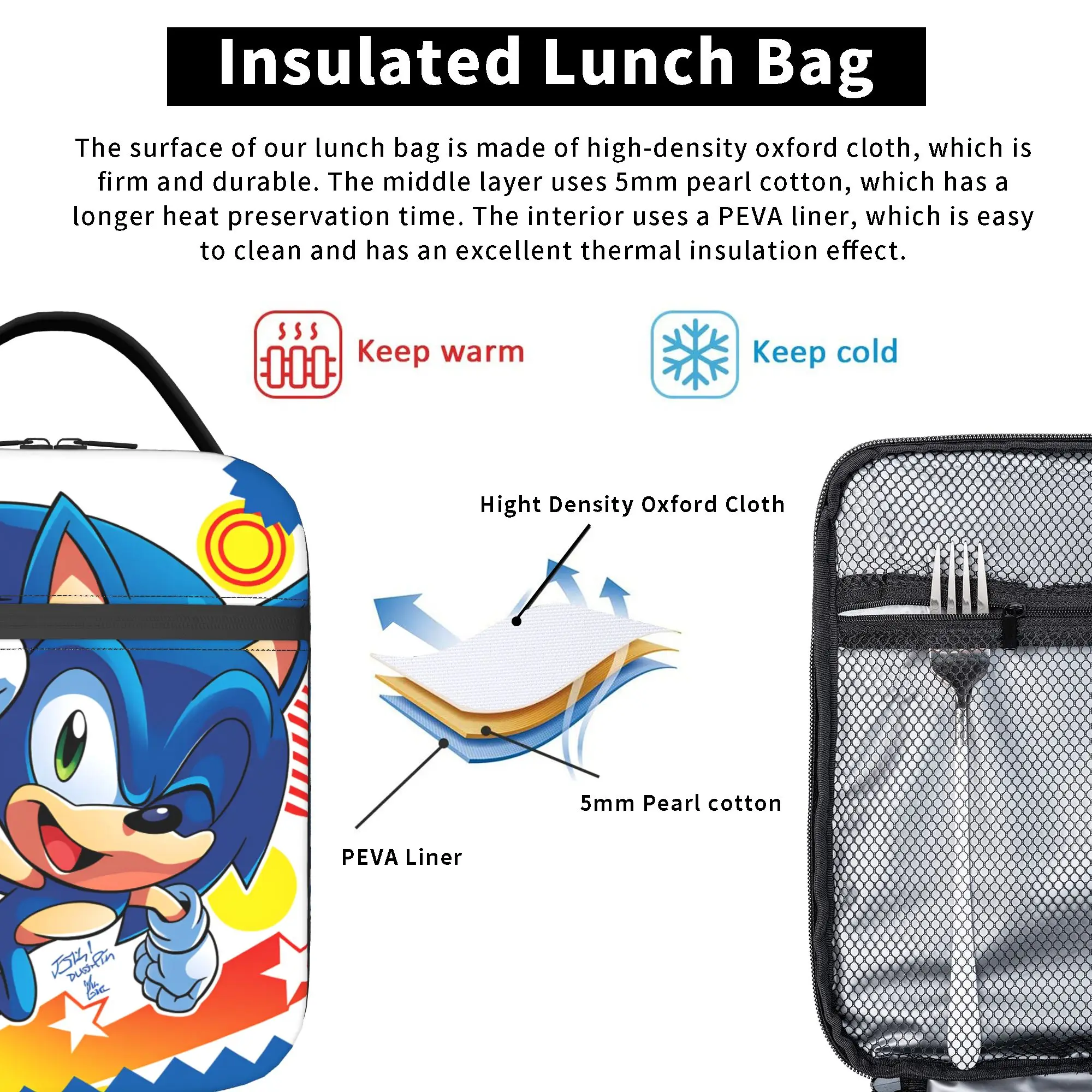 Sonices Cartoon Game Lunch Bag Convenient Lunch Box Adult Travel Print Cooler Bag Cute Oxford Thermal Lunch Bags