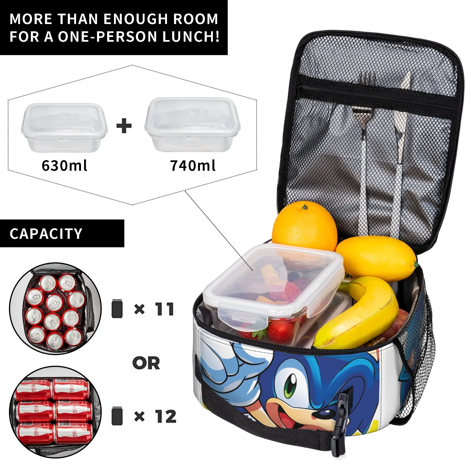 Sonices Cartoon Game Lunch Bag Convenient Lunch Box Adult Travel Print Cooler Bag Cute Oxford Thermal Lunch Bags