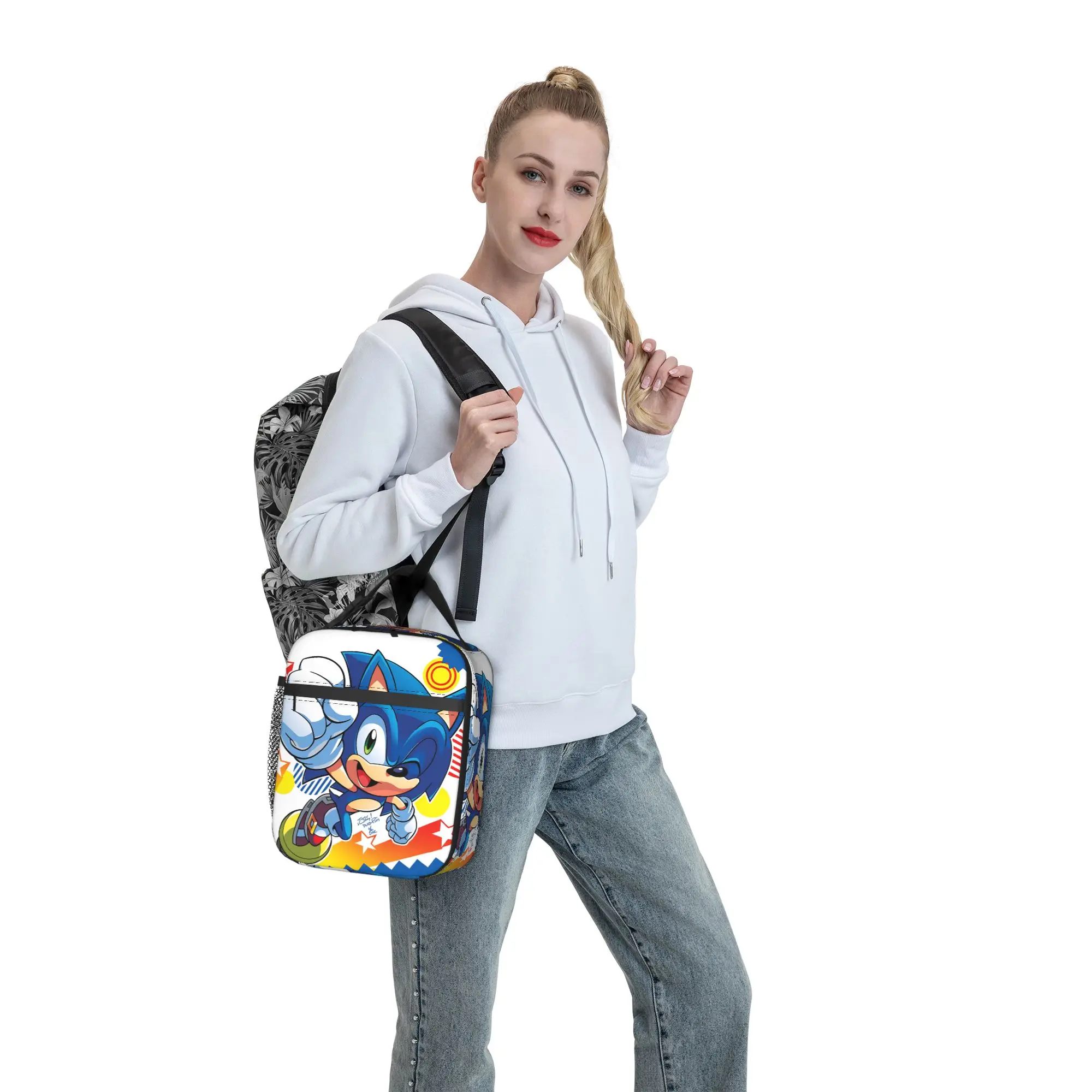 Sonices Cartoon Game Lunch Bag Convenient Lunch Box Adult Travel Print Cooler Bag Cute Oxford Thermal Lunch Bags