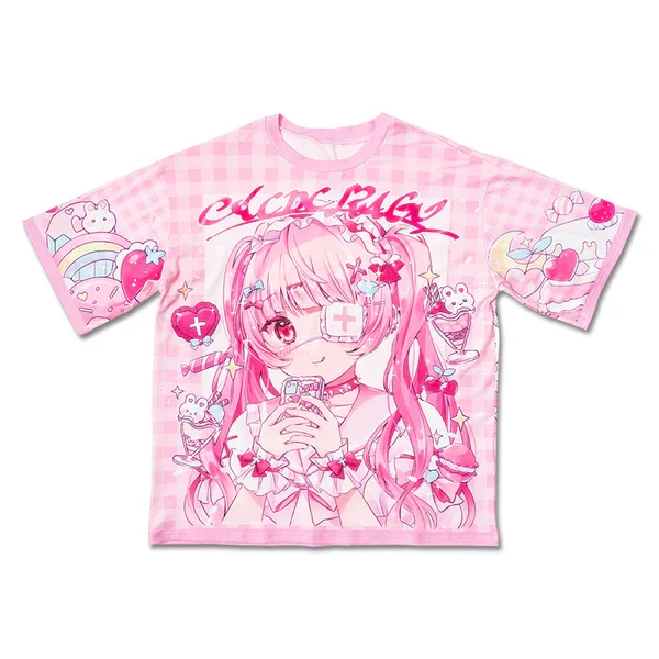 Dopamine Rainbow Gradient Girl Adult and Children T-Shirt Cartoon 3D All-Over Print Harajuku Y2K Short Sleeve