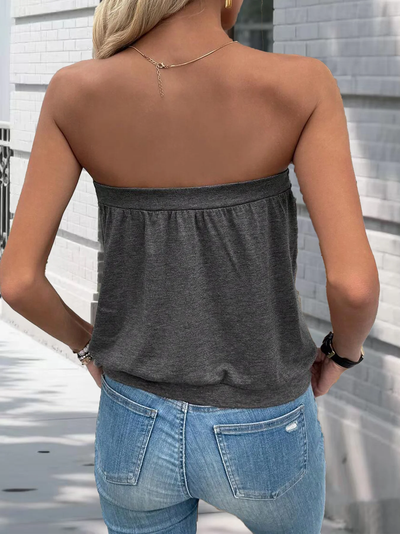 2026 Summer New Western Style Solid Color Tube Top T-Shirt Elastic Waist Lantern Wrap Chest Casual Sleeveless Outer Wear
