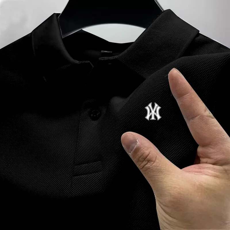 Men's business casual Polo short sleeved T-shirt for summer, comfortable and breathable, solid color printed top for men's wear
