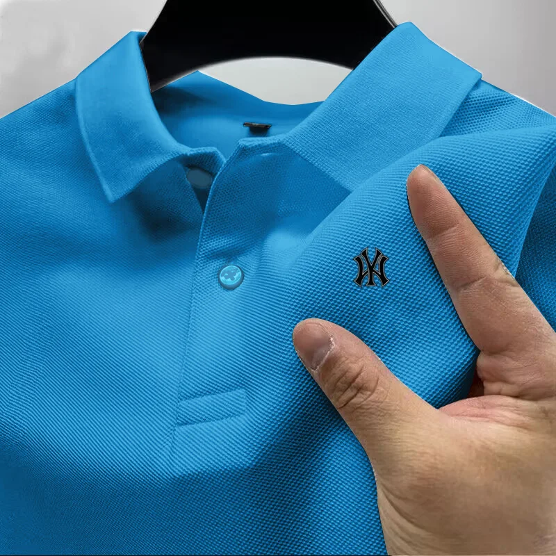 Men's business casual Polo short sleeved T-shirt for summer, comfortable and breathable, solid color printed top for men's wear