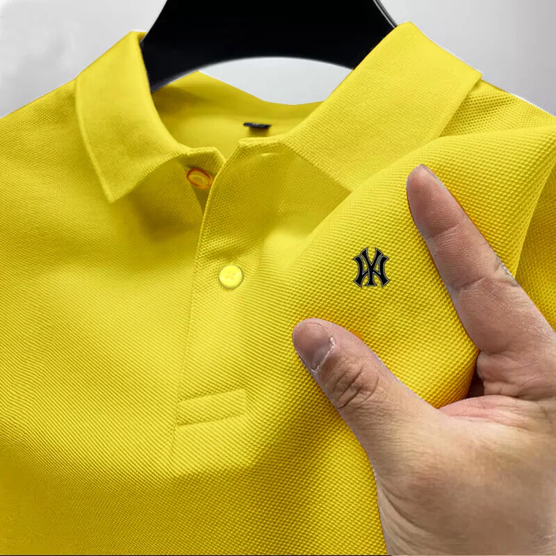 Men's business casual Polo short sleeved T-shirt for summer, comfortable and breathable, solid color printed top for men's wear
