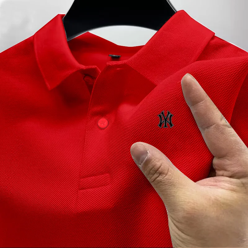 Men's business casual Polo short sleeved T-shirt for summer, comfortable and breathable, solid color printed top for men's wear