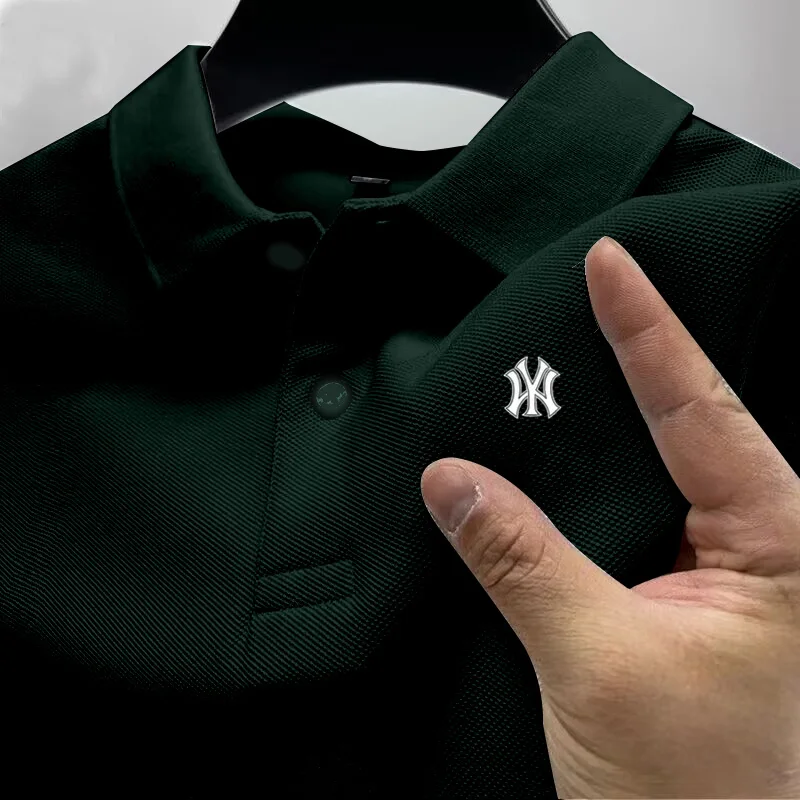 Men's business casual Polo short sleeved T-shirt for summer, comfortable and breathable, solid color printed top for men's wear