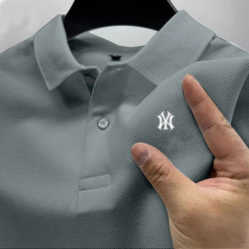 Men's business casual Polo short sleeved T-shirt for summer, comfortable and breathable, solid color printed top for men's wear