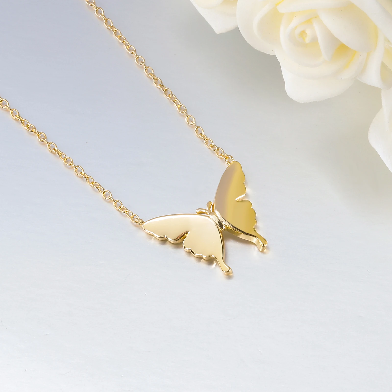 CiNily Delicate Butterfly Shaped Chain Necklace for Women with Created Multicolor Opal Silver Plated Necklace for Birthday Gifts