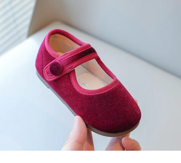Girls Flat Shoes Spring Autumn Children School Princess Shoes Soft Cotton Fabric Kids Mary Jane Shoes For Girl Black, Red