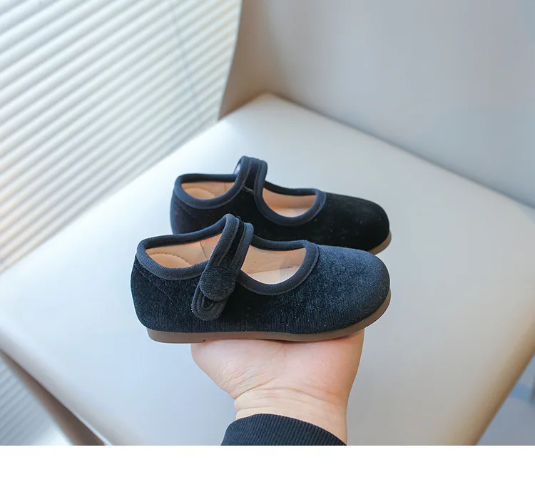Girls Flat Shoes Spring Autumn Children School Princess Shoes Soft Cotton Fabric Kids Mary Jane Shoes For Girl Black, Red