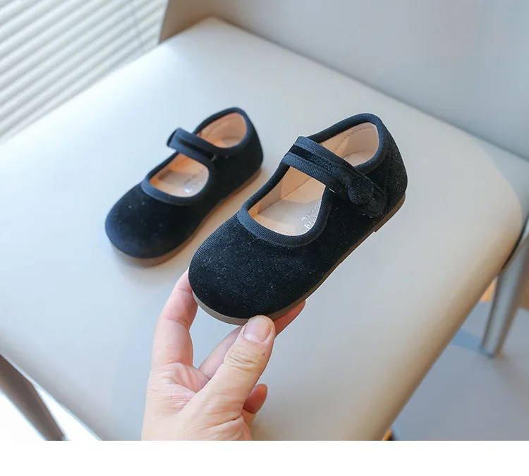 Girls Flat Shoes Spring Autumn Children School Princess Shoes Soft Cotton Fabric Kids Mary Jane Shoes For Girl Black, Red