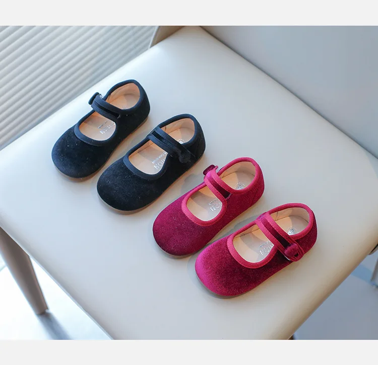 Girls Flat Shoes Spring Autumn Children School Princess Shoes Soft Cotton Fabric Kids Mary Jane Shoes For Girl Black, Red