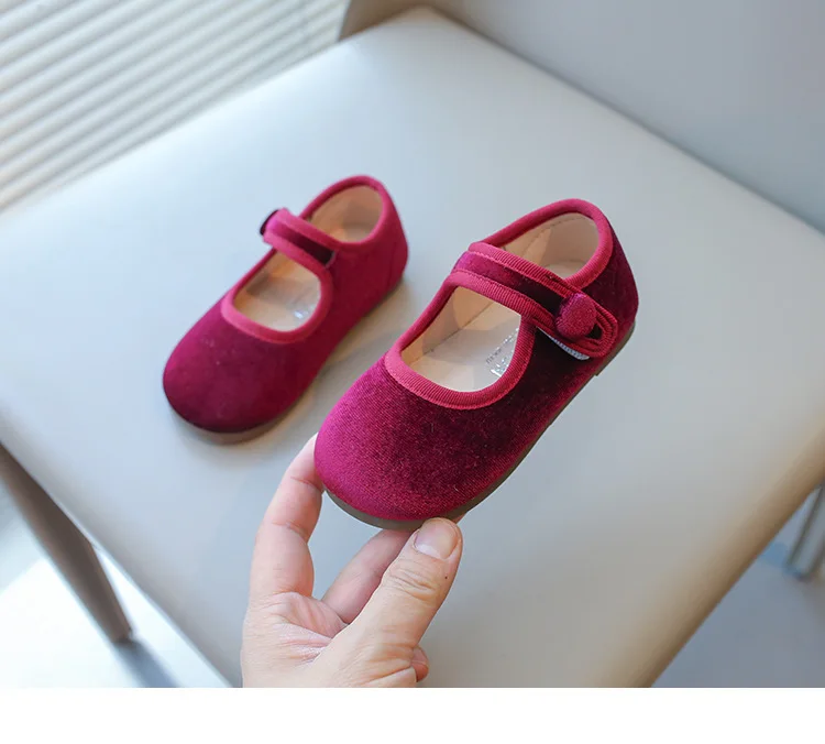 Girls Flat Shoes Spring Autumn Children School Princess Shoes Soft Cotton Fabric Kids Mary Jane Shoes For Girl Black, Red