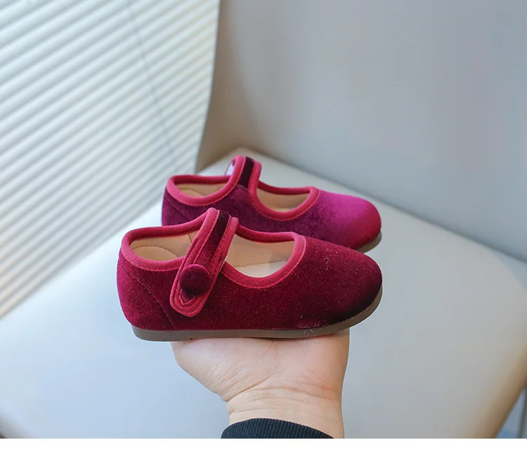 Girls Flat Shoes Spring Autumn Children School Princess Shoes Soft Cotton Fabric Kids Mary Jane Shoes For Girl Black, Red