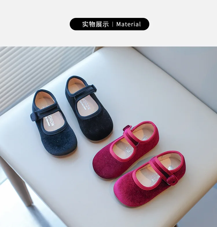 Girls Flat Shoes Spring Autumn Children School Princess Shoes Soft Cotton Fabric Kids Mary Jane Shoes For Girl Black, Red