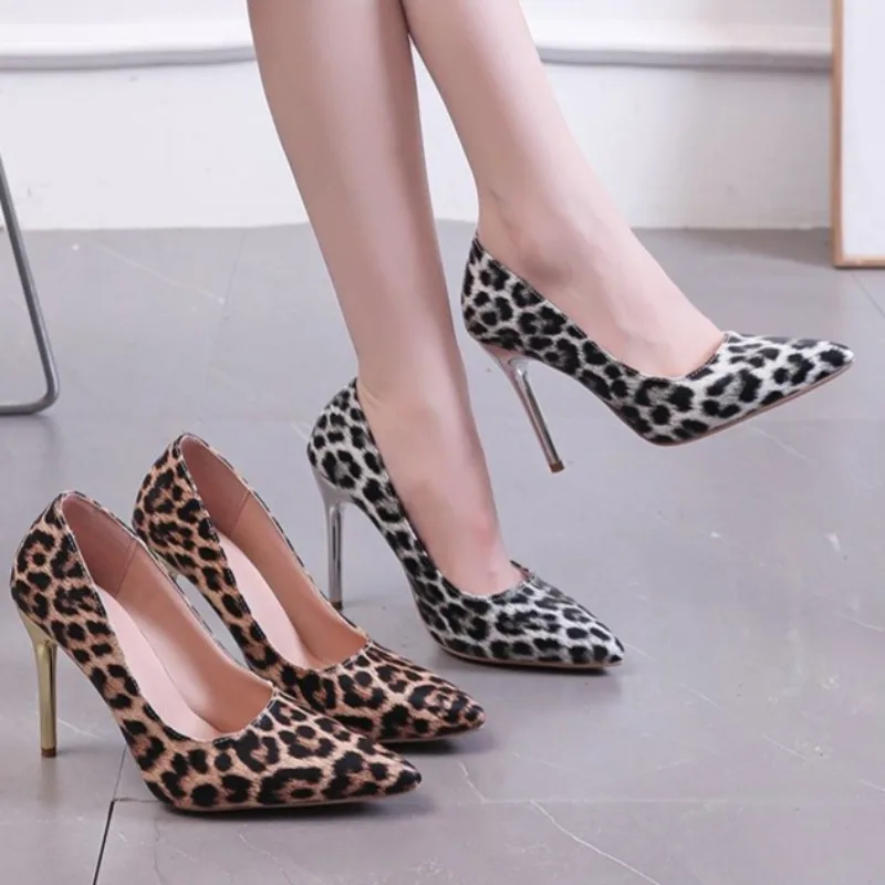 2026 Women's Shoes Shallow Women's High Heels Leopard Print Party Pumps Women Sexy Pointed Toe Heels Women