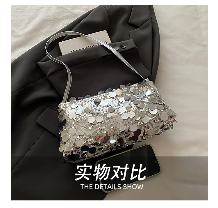 New Sequin Evening Party Shoulder Bags Women Lightweight Portable Ladies Strap Crossbody Bag Solid Color Fashion Female Handbag