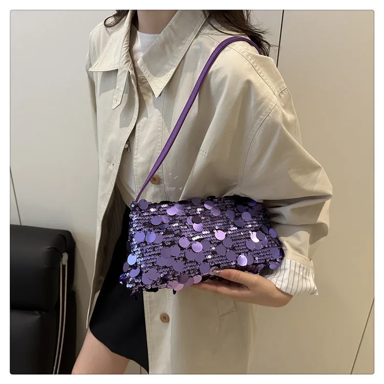 New Sequin Evening Party Shoulder Bags Women Lightweight Portable Ladies Strap Crossbody Bag Solid Color Fashion Female Handbag