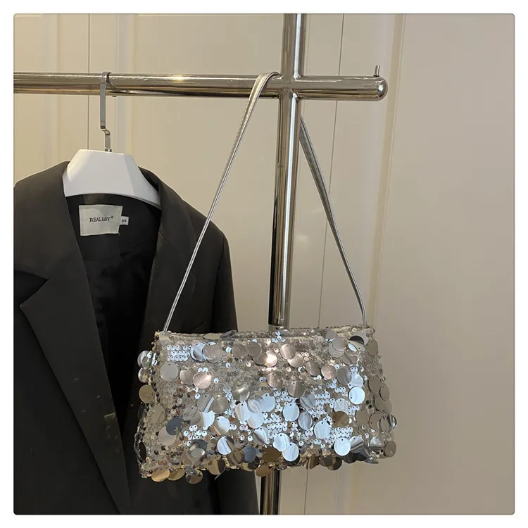 New Sequin Evening Party Shoulder Bags Women Lightweight Portable Ladies Strap Crossbody Bag Solid Color Fashion Female Handbag