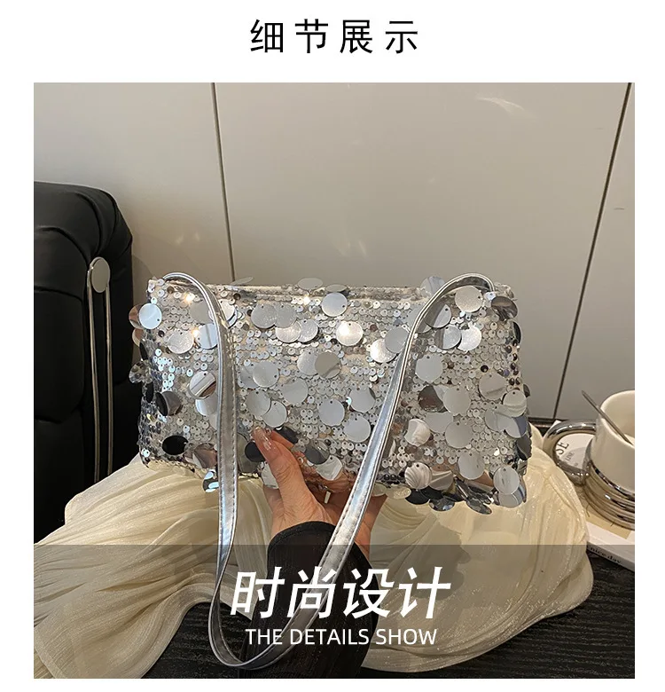 New Sequin Evening Party Shoulder Bags Women Lightweight Portable Ladies Strap Crossbody Bag Solid Color Fashion Female Handbag
