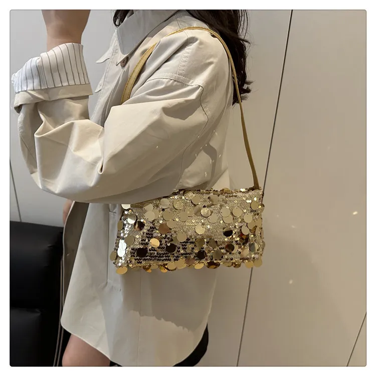 New Sequin Evening Party Shoulder Bags Women Lightweight Portable Ladies Strap Crossbody Bag Solid Color Fashion Female Handbag