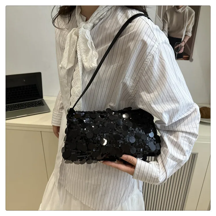 New Sequin Evening Party Shoulder Bags Women Lightweight Portable Ladies Strap Crossbody Bag Solid Color Fashion Female Handbag
