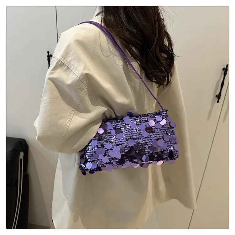 New Sequin Evening Party Shoulder Bags Women Lightweight Portable Ladies Strap Crossbody Bag Solid Color Fashion Female Handbag