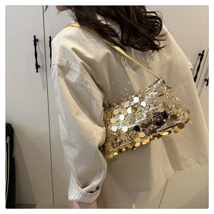 New Sequin Evening Party Shoulder Bags Women Lightweight Portable Ladies Strap Crossbody Bag Solid Color Fashion Female Handbag