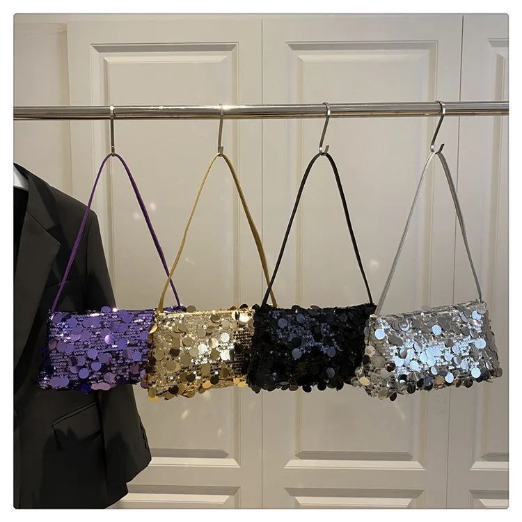 New Sequin Evening Party Shoulder Bags Women Lightweight Portable Ladies Strap Crossbody Bag Solid Color Fashion Female Handbag