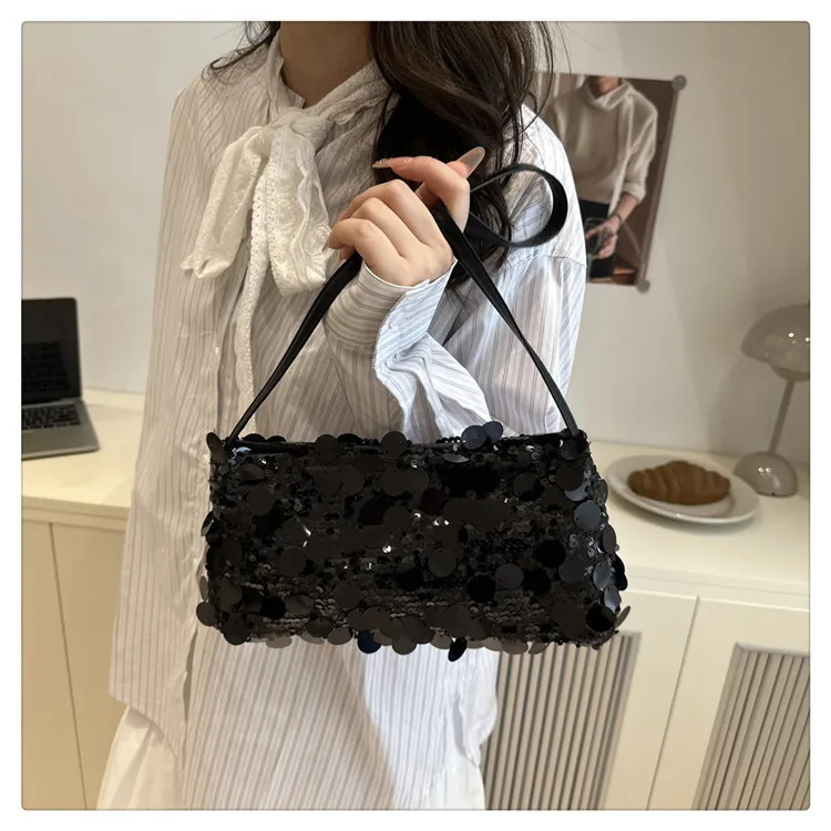 New Sequin Evening Party Shoulder Bags Women Lightweight Portable Ladies Strap Crossbody Bag Solid Color Fashion Female Handbag
