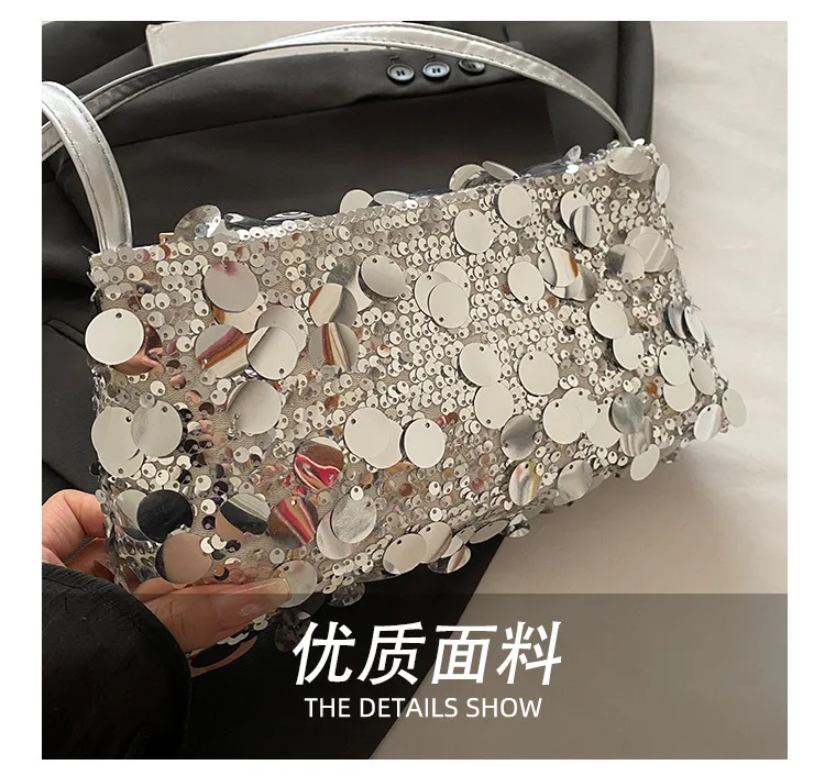 New Sequin Evening Party Shoulder Bags Women Lightweight Portable Ladies Strap Crossbody Bag Solid Color Fashion Female Handbag