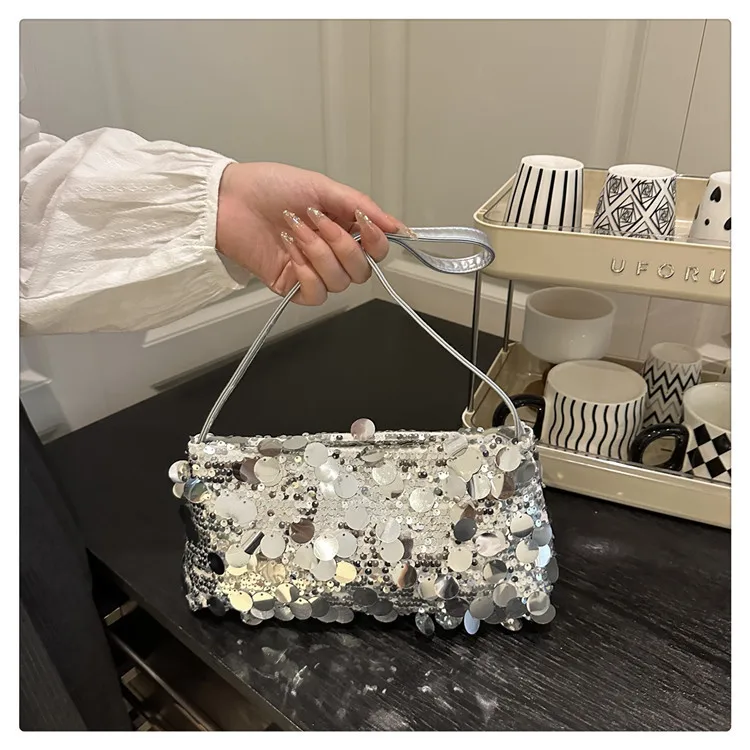 New Sequin Evening Party Shoulder Bags Women Lightweight Portable Ladies Strap Crossbody Bag Solid Color Fashion Female Handbag