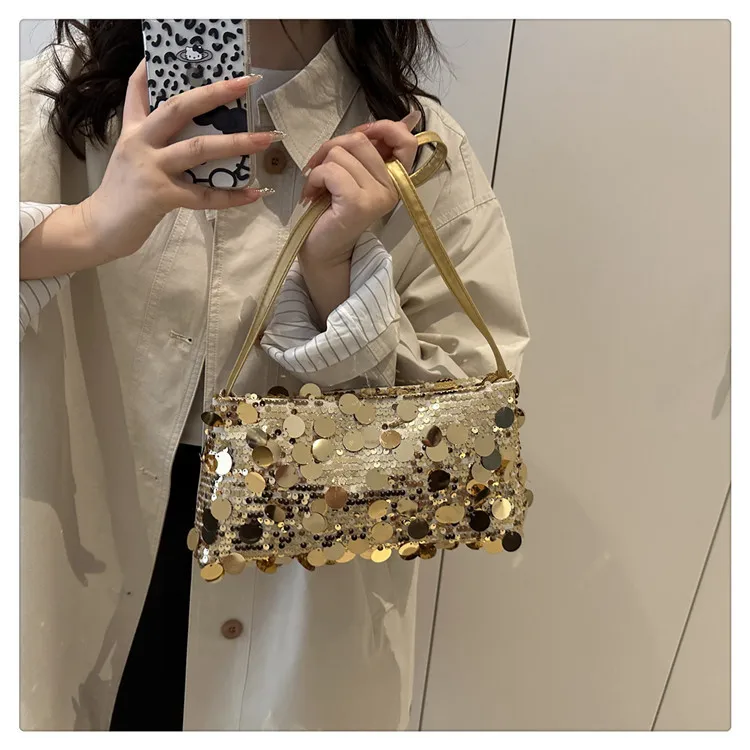 New Sequin Evening Party Shoulder Bags Women Lightweight Portable Ladies Strap Crossbody Bag Solid Color Fashion Female Handbag