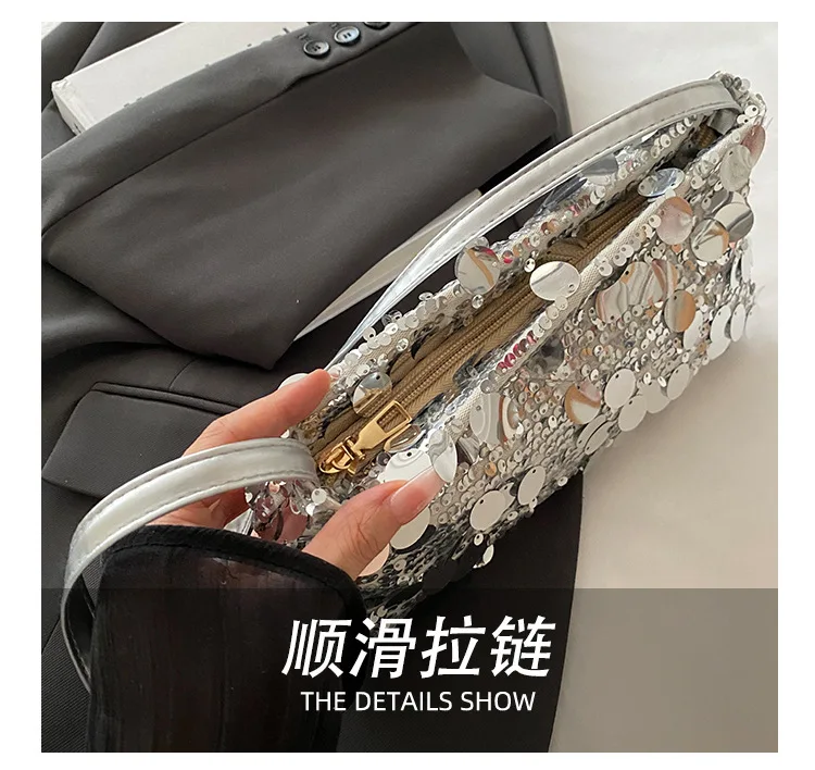 New Sequin Evening Party Shoulder Bags Women Lightweight Portable Ladies Strap Crossbody Bag Solid Color Fashion Female Handbag
