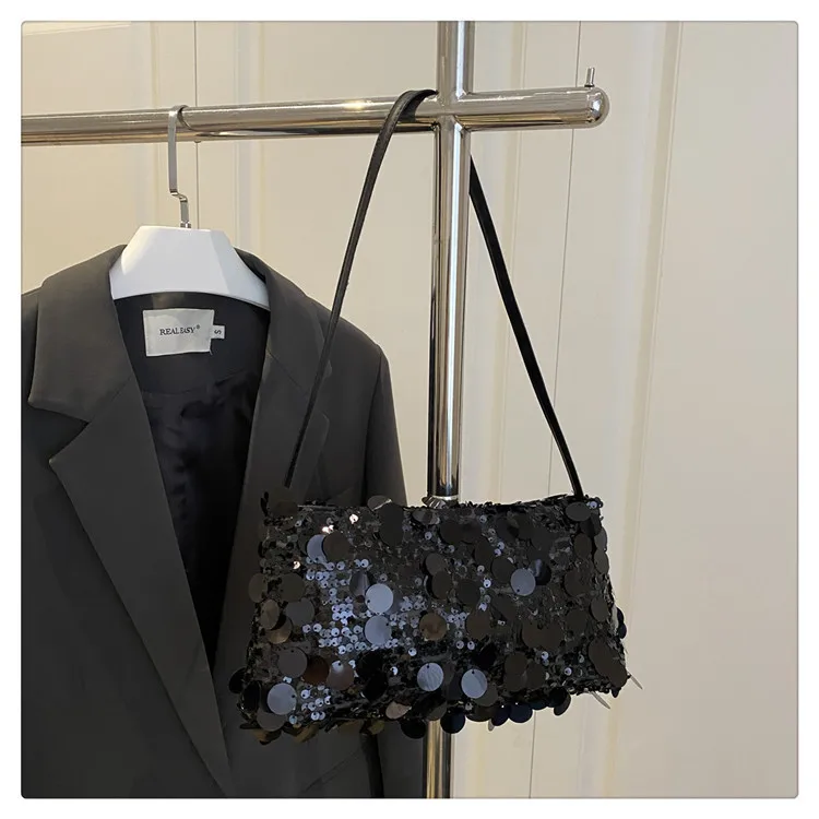 New Sequin Evening Party Shoulder Bags Women Lightweight Portable Ladies Strap Crossbody Bag Solid Color Fashion Female Handbag
