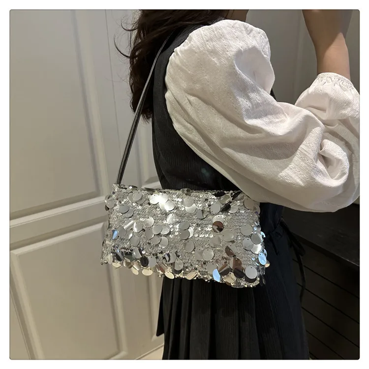 New Sequin Evening Party Shoulder Bags Women Lightweight Portable Ladies Strap Crossbody Bag Solid Color Fashion Female Handbag