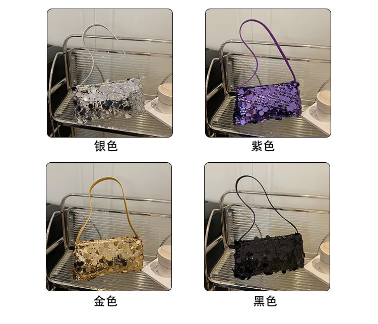 New Sequin Evening Party Shoulder Bags Women Lightweight Portable Ladies Strap Crossbody Bag Solid Color Fashion Female Handbag