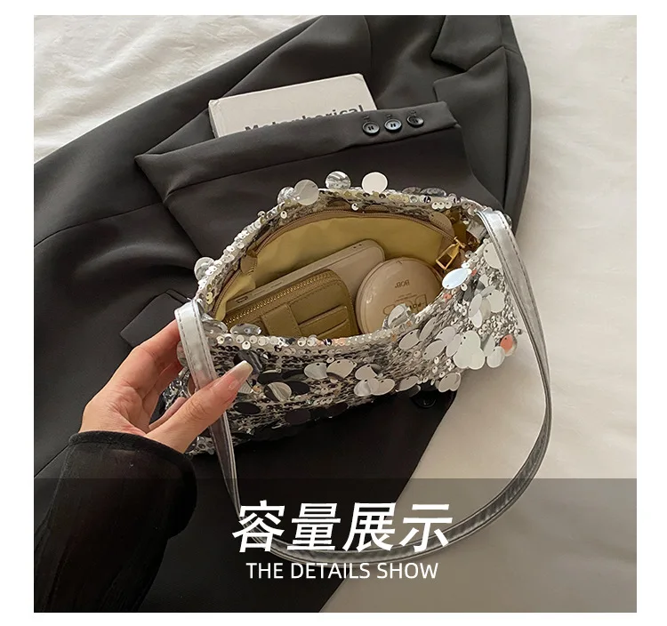 New Sequin Evening Party Shoulder Bags Women Lightweight Portable Ladies Strap Crossbody Bag Solid Color Fashion Female Handbag