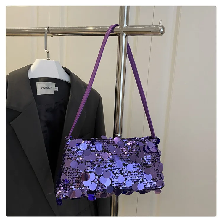 New Sequin Evening Party Shoulder Bags Women Lightweight Portable Ladies Strap Crossbody Bag Solid Color Fashion Female Handbag