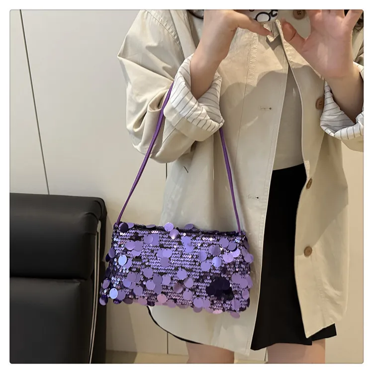 New Sequin Evening Party Shoulder Bags Women Lightweight Portable Ladies Strap Crossbody Bag Solid Color Fashion Female Handbag