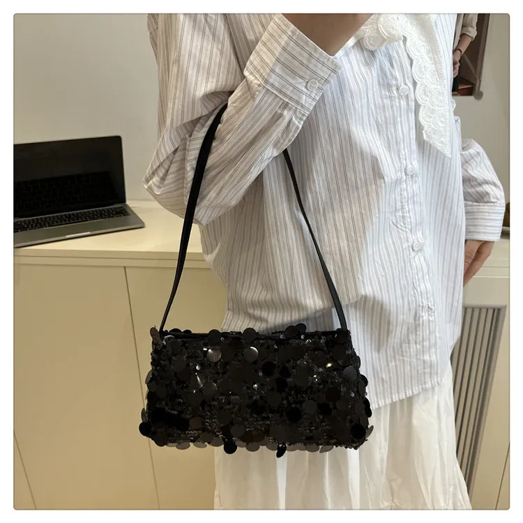 New Sequin Evening Party Shoulder Bags Women Lightweight Portable Ladies Strap Crossbody Bag Solid Color Fashion Female Handbag