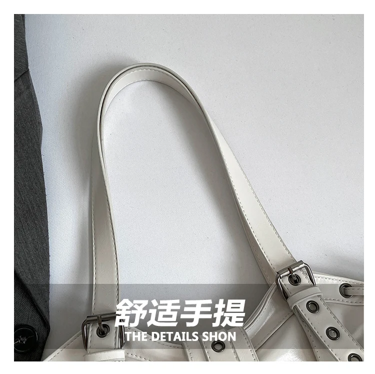 2026 New PU Hobo Tote for Women Y2K Gothic Rivet Adjustable Strap Shoulder Bag Large Capacity Drawstring Handbag for Daily Use