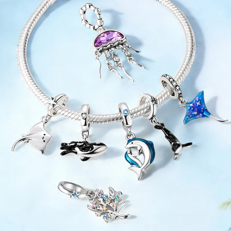 925 Sterling Silver Original Charm Bead Fit Bracelet Glowing Blue Snail Shell Universal Buckle Pendant Diy Fine Jewelry Gift