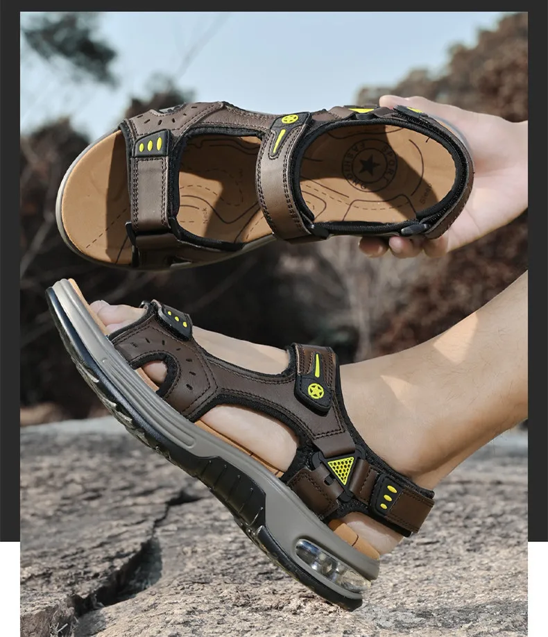 Outdoor Men's Sandals Non-slip Men's Casual Sneakers Genuine Leather Beach Sandals Plus Size Summer Men Breathable Wading Shoes