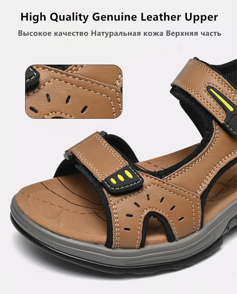 Outdoor Men's Sandals Non-slip Men's Casual Sneakers Genuine Leather Beach Sandals Plus Size Summer Men Breathable Wading Shoes