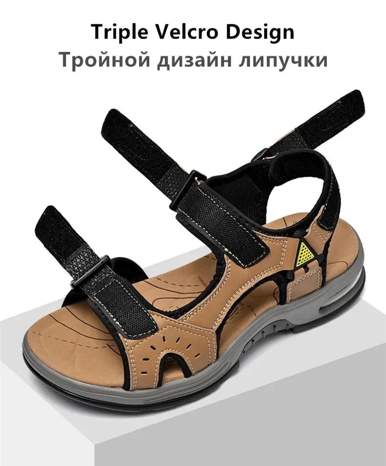 Outdoor Men's Sandals Non-slip Men's Casual Sneakers Genuine Leather Beach Sandals Plus Size Summer Men Breathable Wading Shoes
