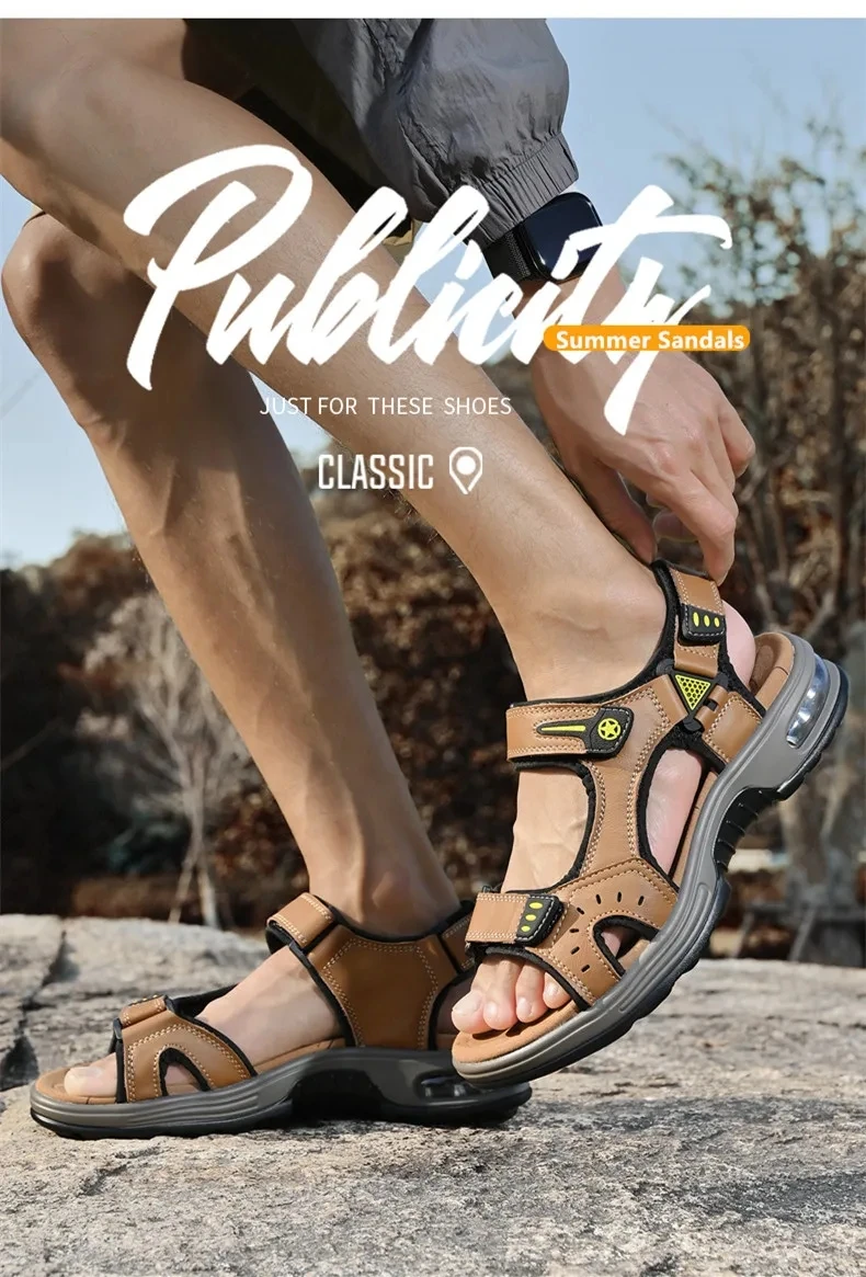 Outdoor Men's Sandals Non-slip Men's Casual Sneakers Genuine Leather Beach Sandals Plus Size Summer Men Breathable Wading Shoes