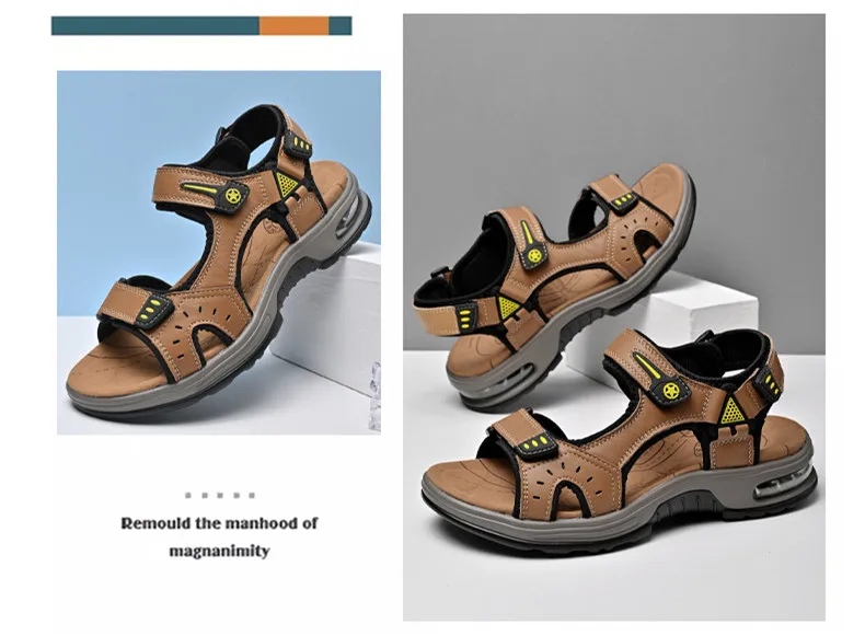 Outdoor Men's Sandals Non-slip Men's Casual Sneakers Genuine Leather Beach Sandals Plus Size Summer Men Breathable Wading Shoes